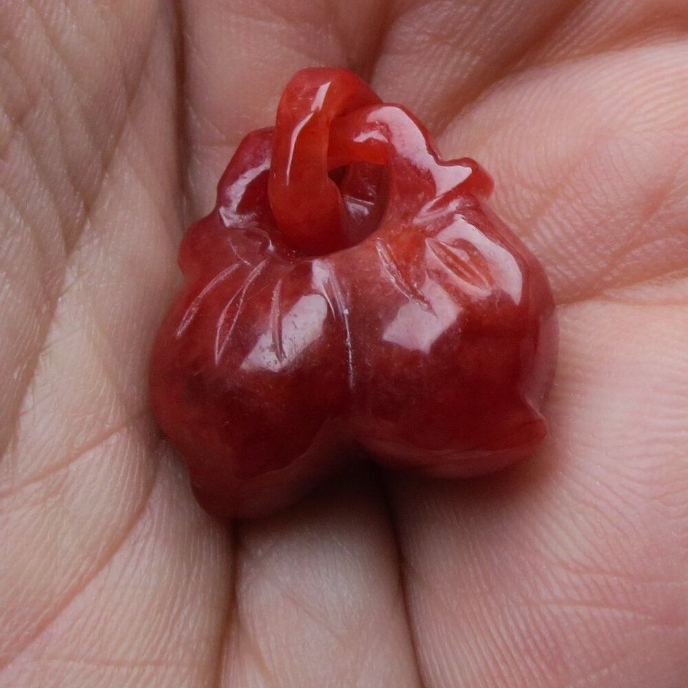 Red Jade Money Bag Hand Carved Pendent
